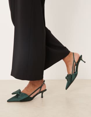 Asos Design Sunshine Kitten Heel Slingback Shoes In Green