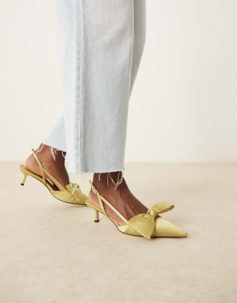 ASOS DESIGN Sunshine kitten heel slingback shoes in green - view 1