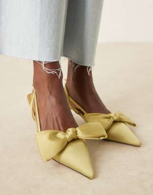 ASOS DESIGN Sunshine kitten heel slingback shoes in green