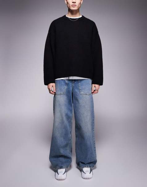 ASOS DESIGN super baggy back-to-front jeans in light wash blue - view 1