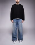 [ASOS DESIGN] ASOS DESIGN super baggy back to front jeans in light wash blue W28 Dark wash blue