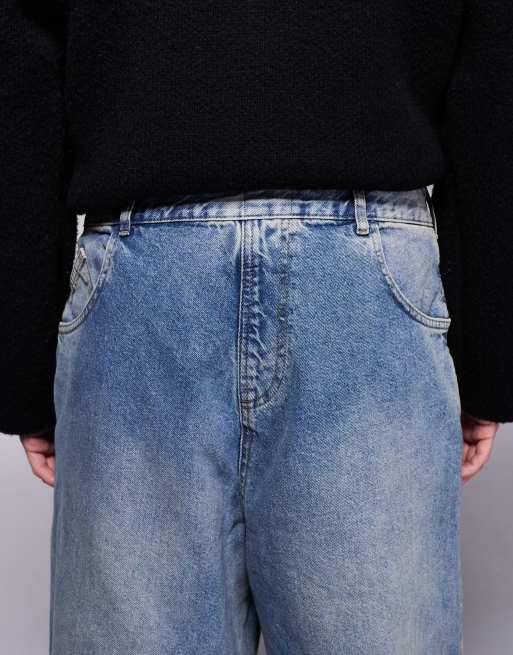 ASOS DESIGN super baggy back-to-front jeans in light wash blue