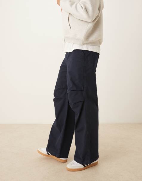 ASOS DESIGN - Super baggy broek met knieplooien in marineblauw - view 1