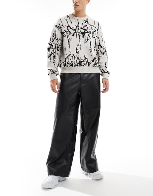 ASOS DESIGN - Super baggy broek met leerlook en inzetstukken in zwart