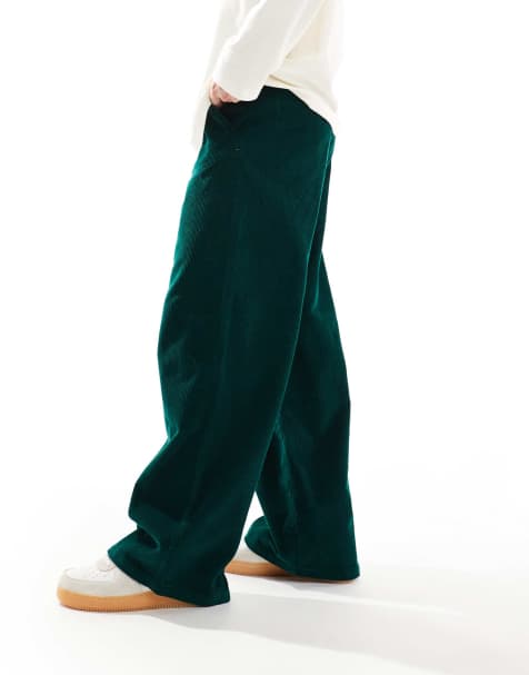ASOS DESIGN - Super baggy broek van corduroy in donkergroen - view 1