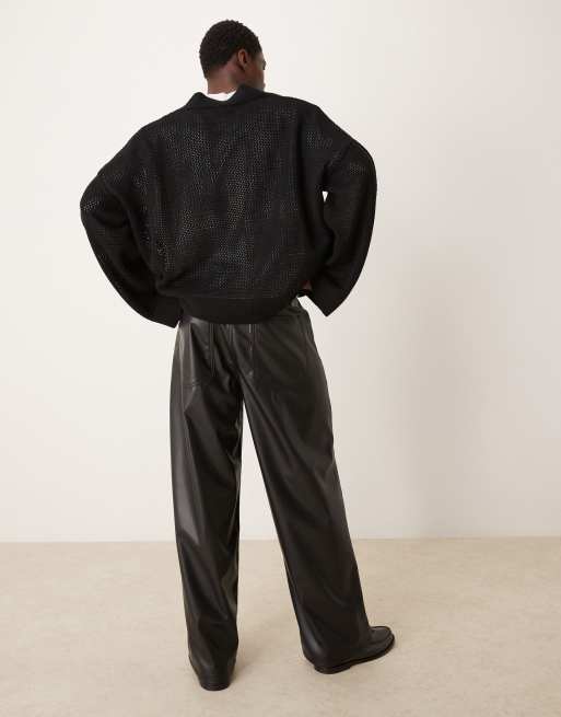 ASOS DESIGN - Super baggy broek van imitatieleer in zwart, 3 van 5