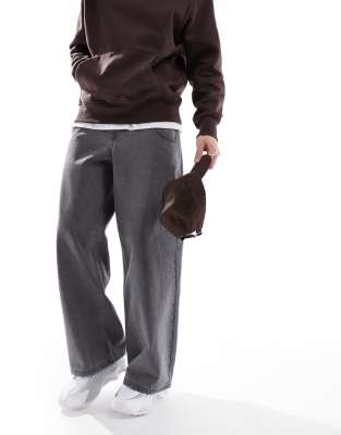 Asos Design Super Baggy Canvas Pants With Double Pocket Detail In Gray