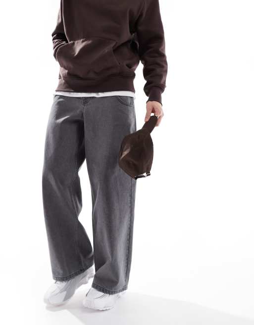 ASOS DESIGN super baggy canvas trouser with double pocket detail in washed grey