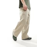 [ASOS DESIGN] ASOS DESIGN super baggy cargo pants in beige-Green L BEIGE