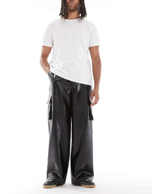 ASOS DESIGN super baggy cargo pants in black faux leather