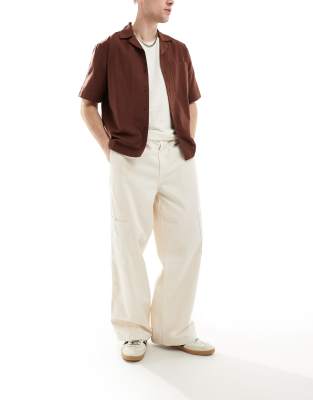 ASOS DESIGN super baggy cargo trousers in ecru-White