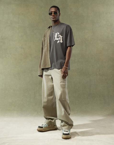 ASOS DESIGN super baggy cargo trousers with elasticated waist in beige - BEIGE - view 1