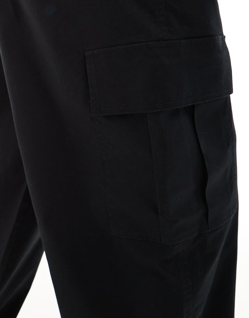 ASOS DESIGN loose cargo pants with elasticized waist in black