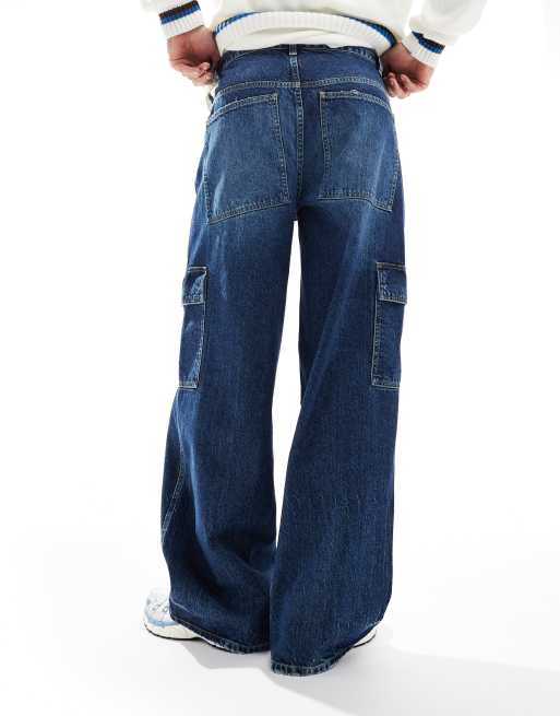 ASOS DESIGN - Super baggy cargojeans in blauw met donkere wassing, 4 van 5