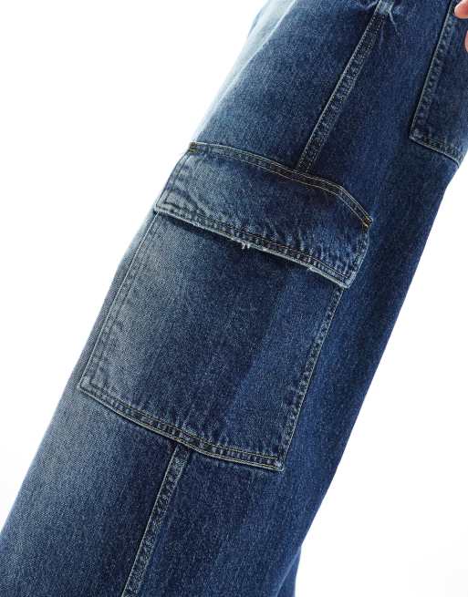 ASOS DESIGN - Super baggy cargojeans in blauw met donkere wassing, 5 van 5