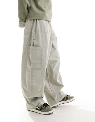 Asos Design Super Baggy Cargos With Panel Detailing In Gray