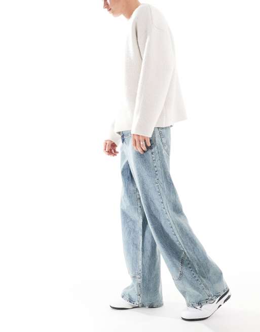 ASOS DESIGN super baggy carpenter jeans in mid wash blue