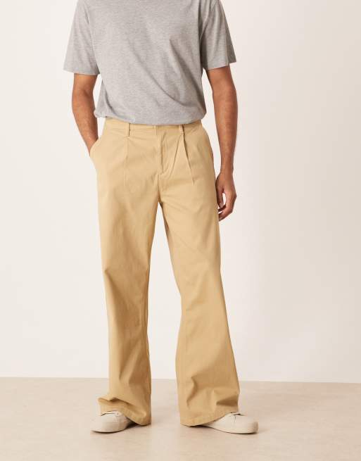 ASOS DESIGN super baggy chinos in beige with pleats