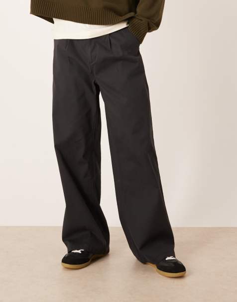 ASOS DESIGN loose chinos in black with pleats