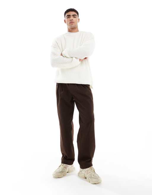 ASOS DESIGN super baggy chinos in brown with pleats and drawstring waist