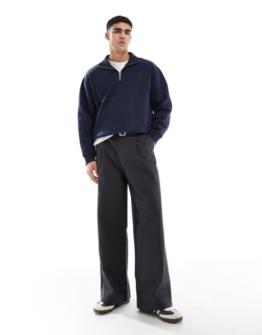 ASOS DESIGN super baggy chinos with pleats and belt in charcoal