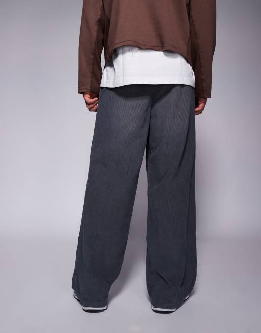 ASOS DESIGN super baggy corduroy pants in washed charcoal