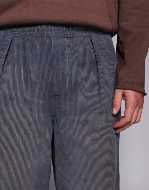 ASOS DESIGN super baggy corduroy pants in washed charcoal