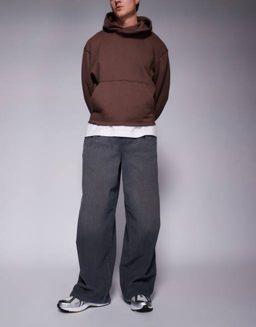 ASOS DESIGN super baggy cord trousers in washed charcoal 