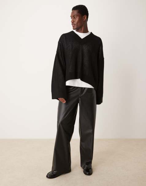 ASOS DESIGN super baggy faux leather pants in black - view 1