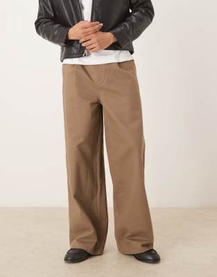 Asos Design Super Baggy Faux Suede Pants With Pleats In Brown