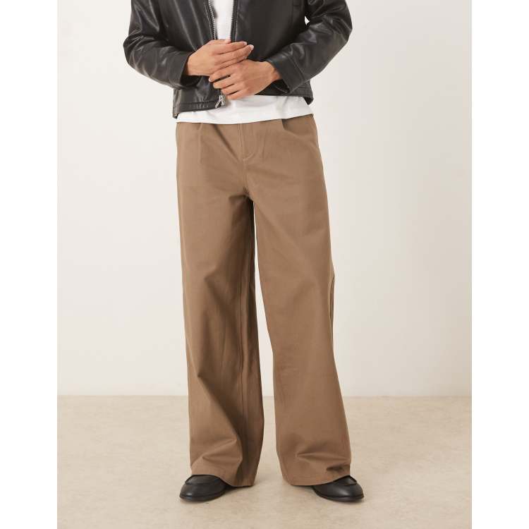 ASOS DESIGN super baggy faux suede pants with pleats in brown ASOS