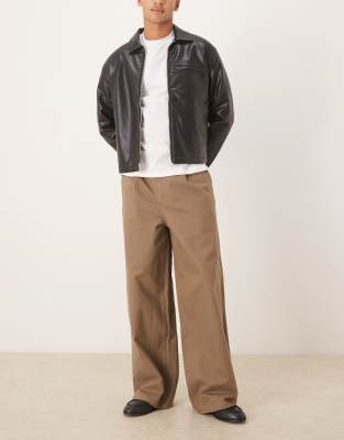 Asos Design Super Baggy Faux Suede Pants With Pleats In Brown