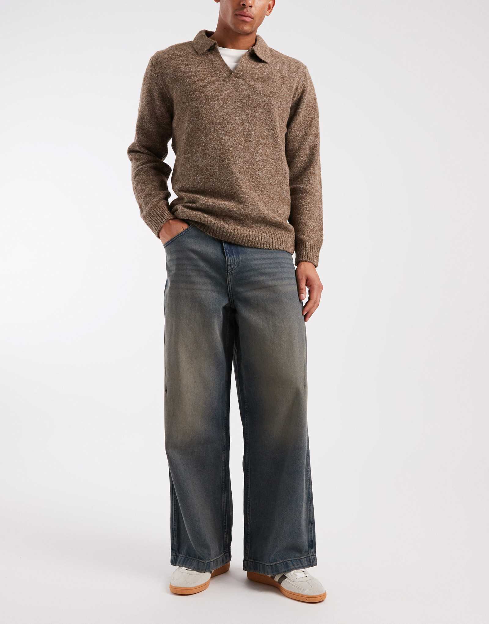 ДИЗАЙНЕРСКИЕ джинсы ASOS с супер-мешковатым кроем серо-синего цвета после стирки