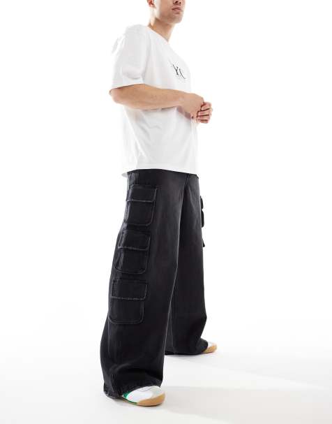 ASOS DESIGN super baggy jean in washed black with cargo pockets - view 1
