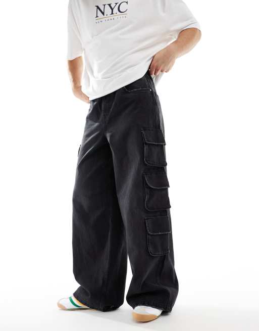 ASOS DESIGN super baggy jean in washed black with cargo pockets | ASOS
