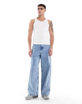 ASOS DESIGN super baggy jeans in 90's stone wash-Blue