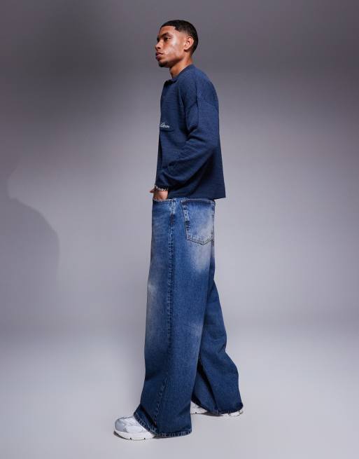 ASOS DESIGN - Super baggy jeans in blauw met donkere wassing, 3 van 5