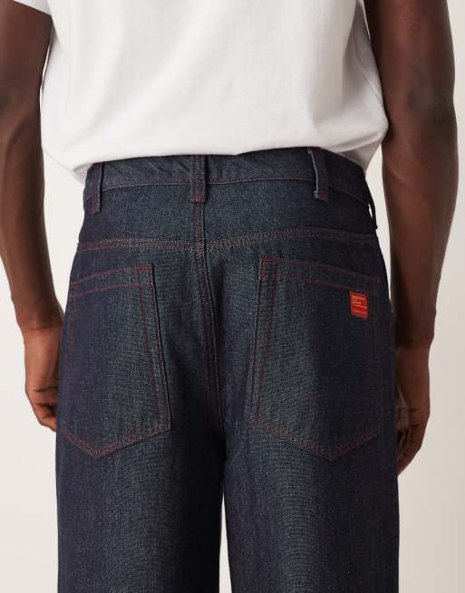 ASOS DESIGN super baggy jeans in dark rinse wash with red stitch - part of a set
