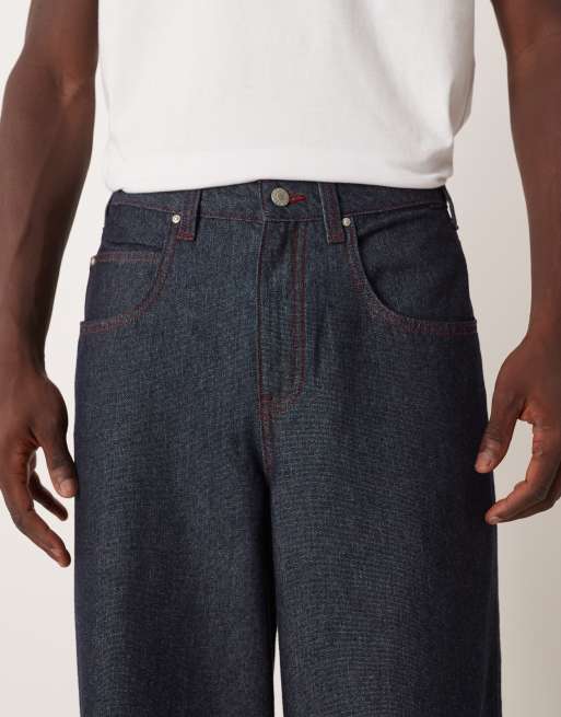 ASOS DESIGN super baggy jeans in dark rinse wash with red stitch - part of a set