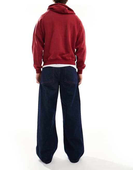 ASOS DESIGN super baggy jeans in dark wash blue with red contrast stitch, 3 of 5