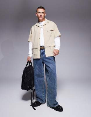 Asos Design Super Baggy Jeans In Dark Wash Blue