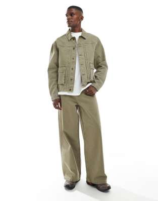 ASOS DESIGN super baggy jeans in khaki denim - part of a set-Blue