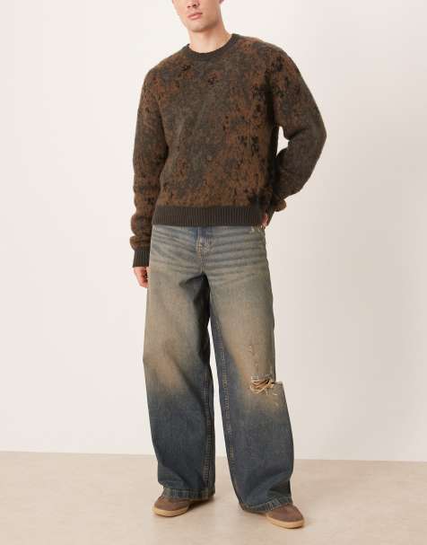 ASOS DESIGN - Super baggy jeans in mid-wash blauw met slijtageplekken en tint - view 1