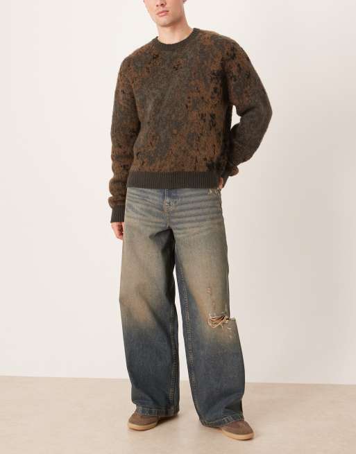 ASOS DESIGN - Super baggy jeans in mid-wash blauw met slijtageplekken en tint