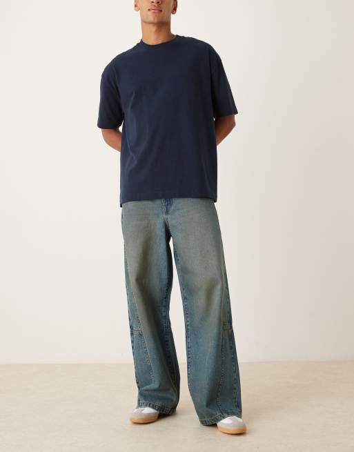ASOS DESIGN super baggy jeans in mid wash blue with brown tint