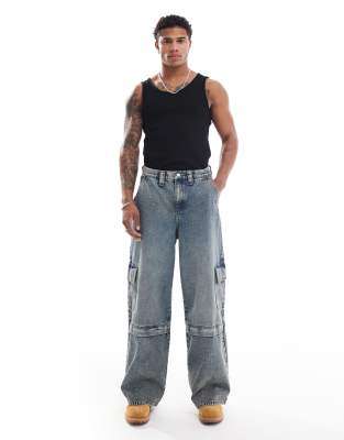 super baggy jeans in mid wash blue