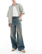 ASOS DESIGN super baggy pleated jeans in rinse wash blue