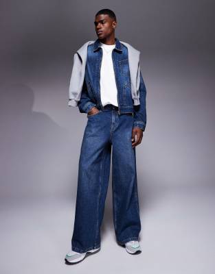 ASOS DESIGN super baggy jeans in mid wash - part of a set-Blue