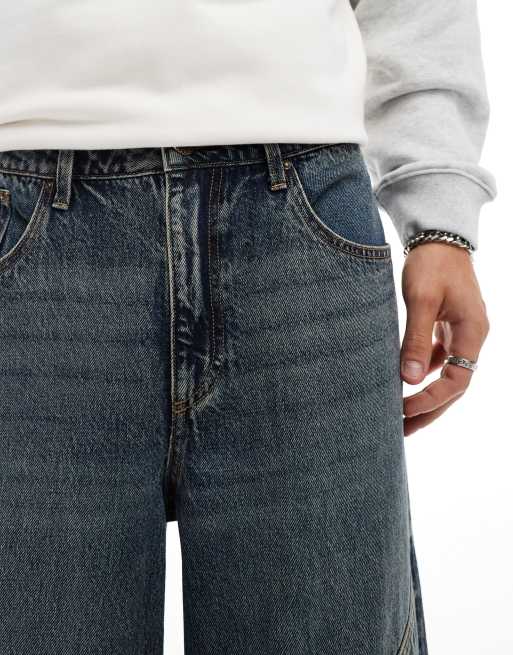 ASOS DESIGN super baggy jeans in mid wash with panels & zip details, 3 of 5