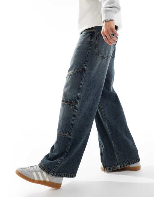 ASOS DESIGN super baggy jeans in mid wash with panels & zip details, 4 of 5